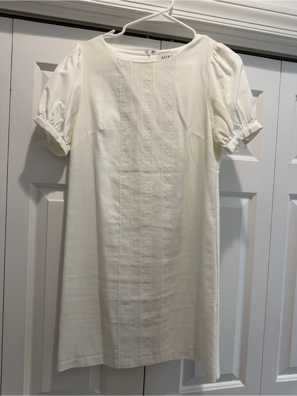 Aura Cream Mini Dress with Lace Paneling